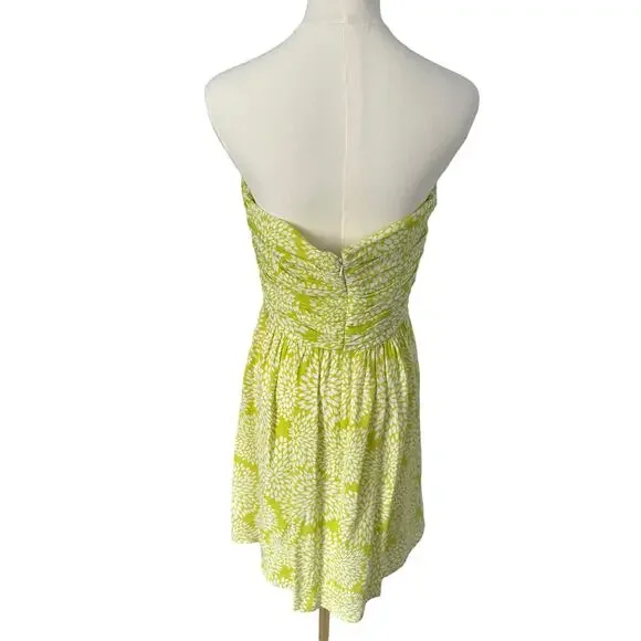 Shoshanna 100% Silk Dress Short Floral Boho Strapless Flowy Lime Neon Green Sz 6 - Picture 7 of 14
